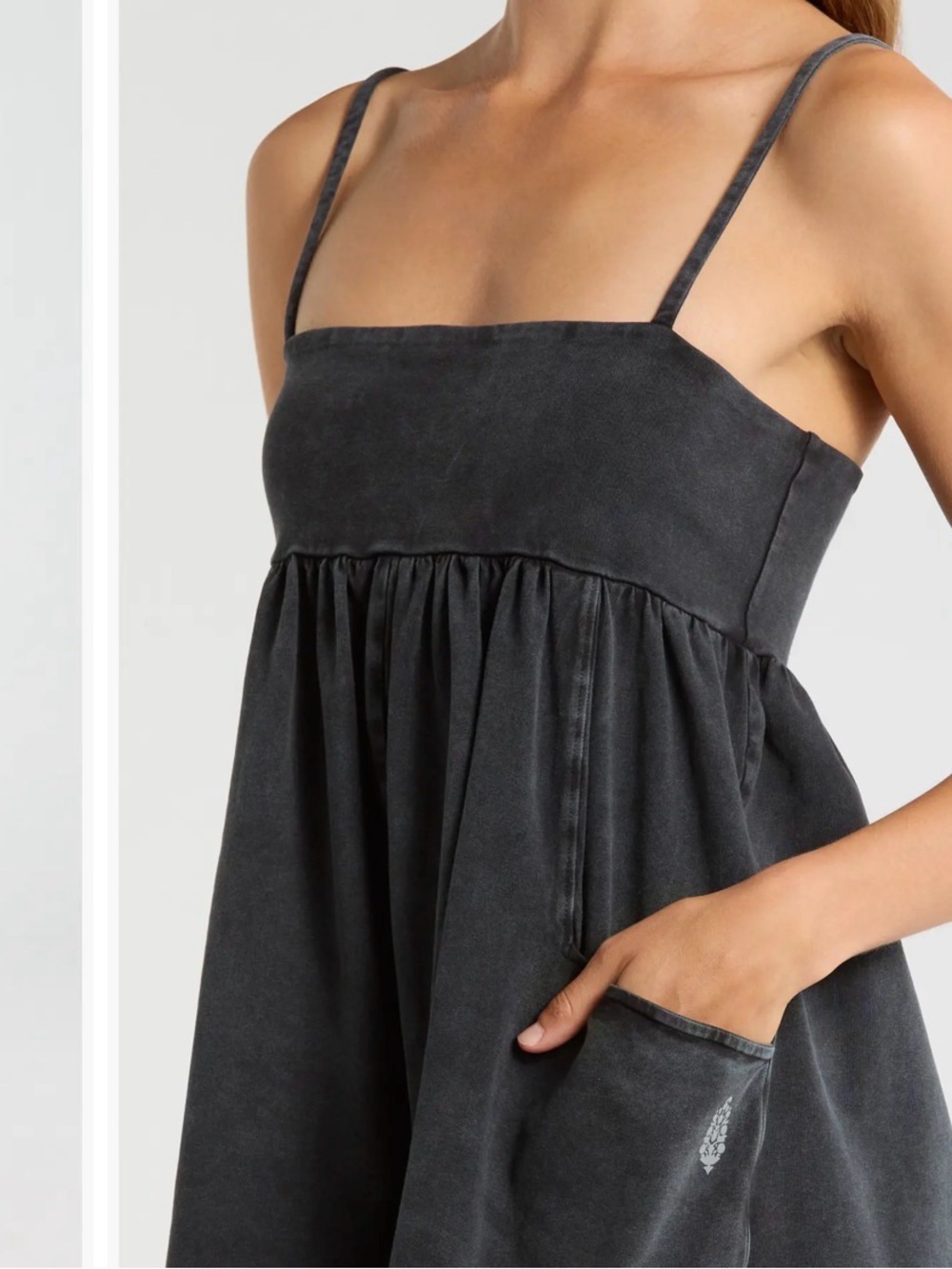 Free People Charcoal Spaghetti-Strap Babydoll Jumpsuit